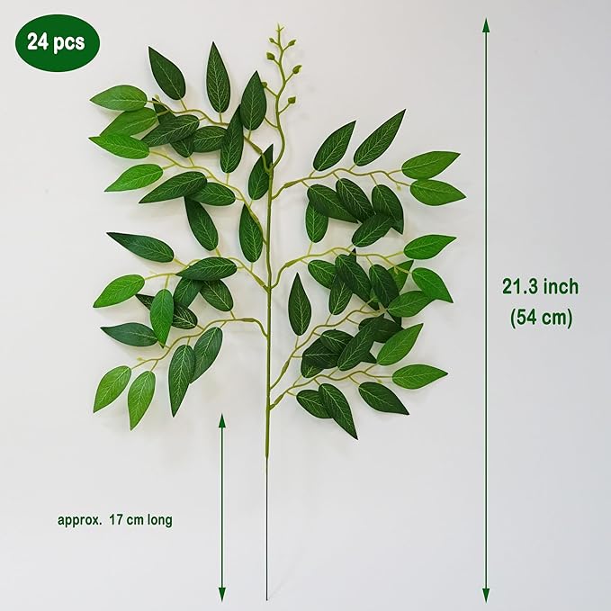 24PCS Italian Ruscus Greenery 54cm Artificial Greenery Stems Leaf Greenery Garland for Wedding Arch Flowers Centerpieces Balloon Arch Home Decor