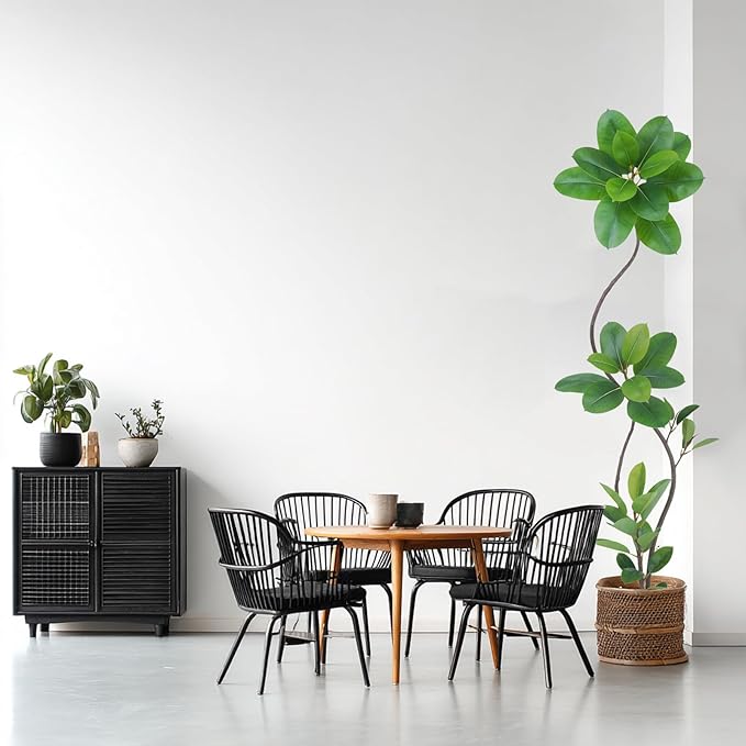 Artificial Rubber Tree Plant, 78 Inch Indoor Tree, Green with Round Planter, All Season Home Decor (Green,6.5ft)