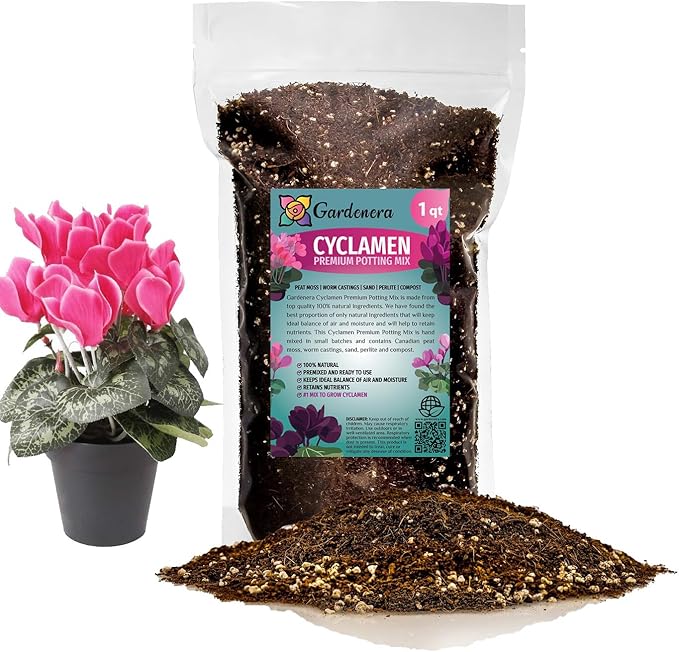 Premium Cyclamen Potting Soil Mix - Perfect Balance of Nutrients, Drainage, and Aeration for Thriving Blooms - 1 Quart