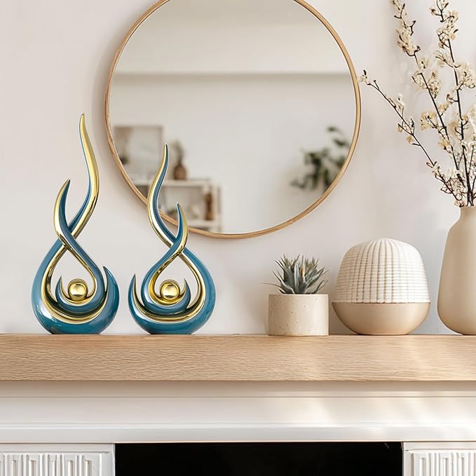 Teal Modern Abstract Art Home Decor Accent,Contemporary Statues Coffee Table Decor for Living Room,Table Centerpieces for Dining Room,Ceramic Sculptures Knick Knacks for TV Stand Show Piece (Green)