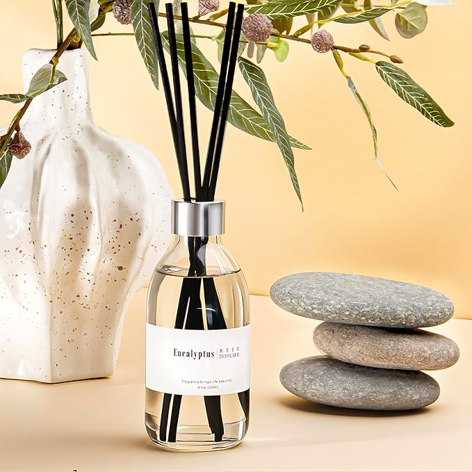 Clesh Reed Diffuser Set, 6.7 oz Eucalyptus Scented Diffuser with Sticks, Home Fragrance Reed Diffuser for Bathroom Shelf Decor