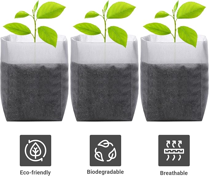 GREANER 200 PCS Nursery Grow Bags, 7.8x8.6 inch Fabric Seedling Plant Grow Bags, Vegetables Fabric Plant Pots for Gardening Seed Starts - White