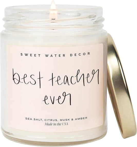Sweet Water Decor Best Teacher Ever Candle, Back to School Teacher Gifts, 9 oz Clear Jar with 40 Hour Burn Time, Made in USA, Teacher Appreciation Gifts, End of School Year
