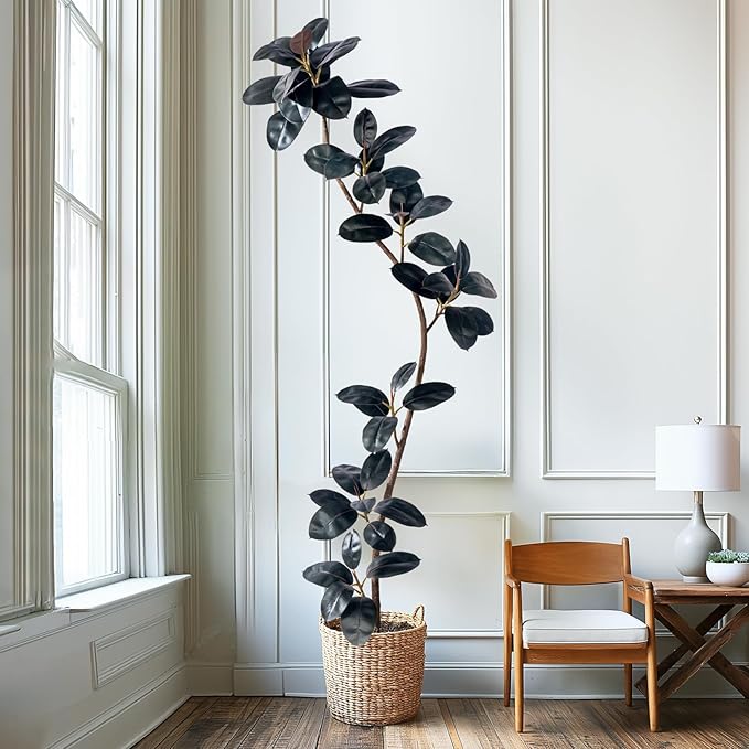 7.2ft Artificial Rubber Tree Faux Plants Indoor Faux Floor Artificial Trees Indoor,Fake Plant Fake Tropical Plants,Large Floor,Real Touch Rubber Tree for Home Decor