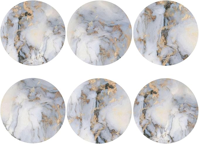 White Gray Gold Marble Coasters Set of 6 Coasters for Drinks Absorbent Double-Sided Leather PVC Coaster for Tabletop Protection Coffee Table Decor Ideal for Home Decor House Warming Gifts