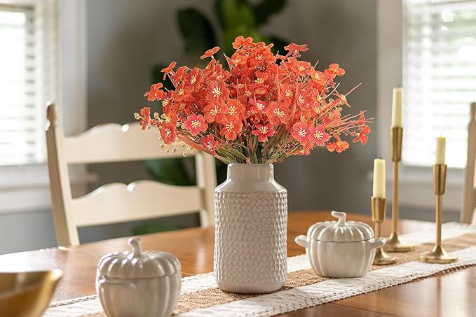 RECUTMS 8 Bundles Artificial Flowers Outdoor Faux Grasses for Outdoor Planter UV Resistant Fall Fake Plants Greenery Stems Faux Flowers Shrubs for Home Weddings Garden Office Indoor Decor(Orange)