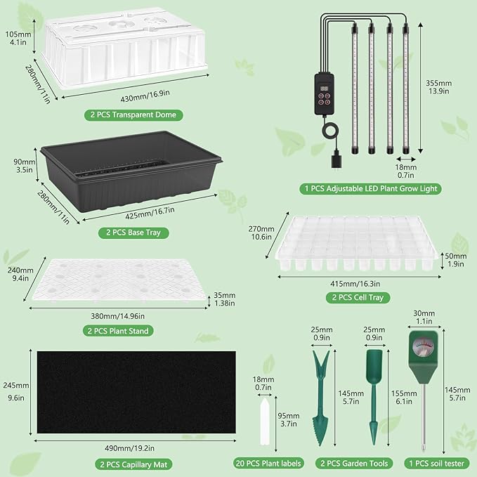 120-Cell Self-Watering Seed Starter Tray with Grow Light, 1–24H Timer, Humidity Dome, Soil pH Meter, Gloves, Seedling Tools – Indoor Seed Starting Kit for Plant Germination, Herbs, Vegetables, Flowers