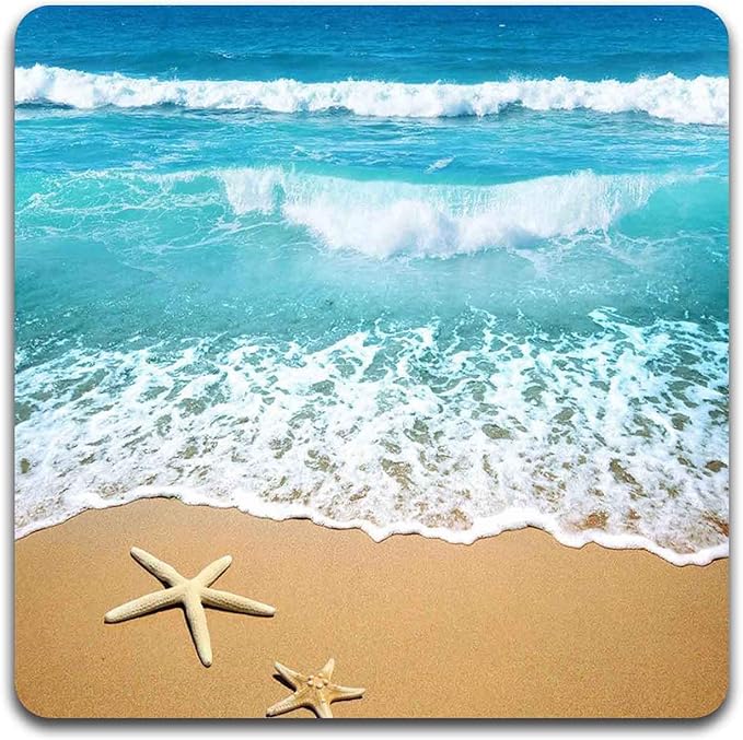 Starfish on The Beach Square Coaster Set - Made of Recycled Rubber - Set of 4