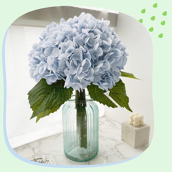 Yatim 21In Blue Artificial Hydrangea Flowers 5 Pcs Real Touch 3D Print Latex Flowers for Wedding Centerpieces Bouquets DIY Floral Decor Home Decoration with Stems