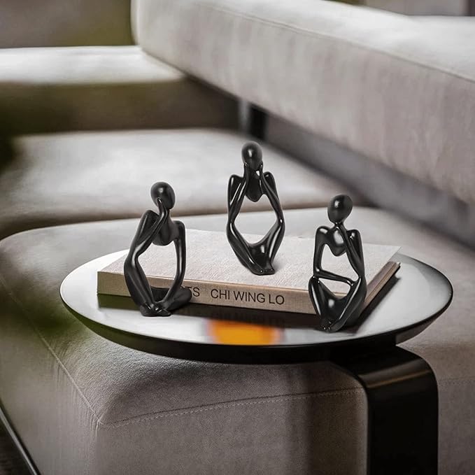 BrownLove 3pcs Decor Blcak Thinker Statue Abstract Art Sculpture，Resin Collectible Figurines for Home Living Room Office Shelf Decoration