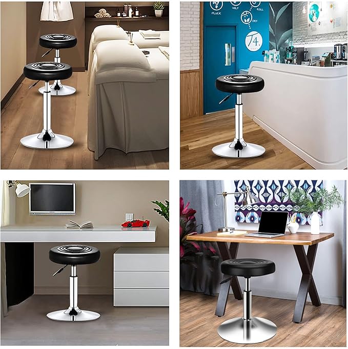 QiCheng & LYS Round Office Stool - Adjustable Height Sit Stand, 360 Swivel, for Office, Home, Kitchen - Black (Pack of 2)