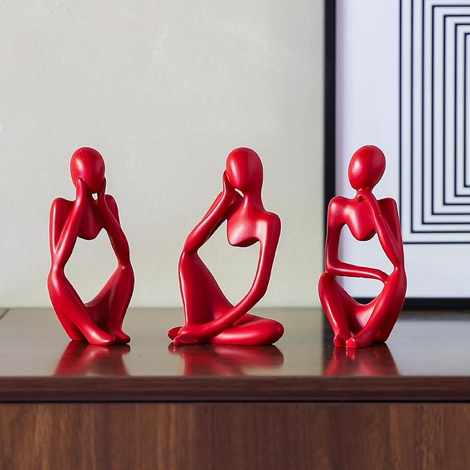 BrownLove 3pcs Red Human Body Abstract Art Decoration, Modern Art Resin Statue Room Office Shelf Bookcase Decoration