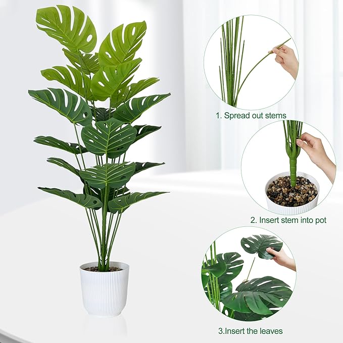 SAJANDAS Set of 2 Artificial Monstera Deliciosa Plants in Pots, Fake Tropical Trees with Greenery Leaves Stems, 45 Inch Faux Swiss Cheese Floor Plants for Porch, Garden, Office, Store, Home Decor