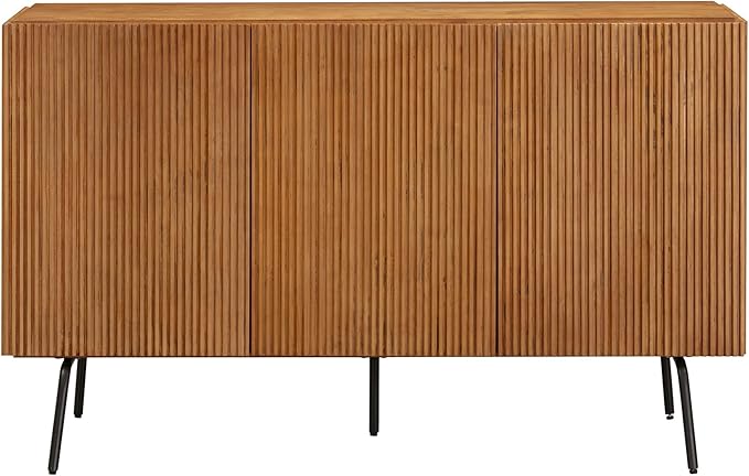 NTC Veil Modern Sideboard with 3 Doors, Buffet Cabinet with Vertical Groove Design and Metal Legs, Storage Cabinet for Living Room, and Hallway, Effortless Assembly, Teak Look