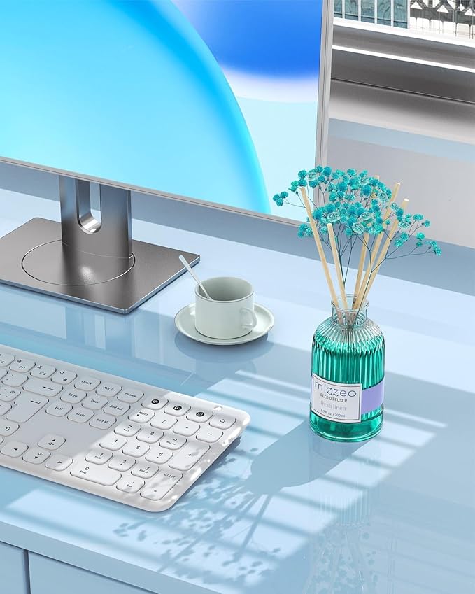 MIZZEO Reed Diffuser Set, Fresh Linen 6.76 fl oz Highly Scented Room Diffuser Home Fragrance Essential Oil Reed Flower Diffuser, House Bedroom Office Decor & Gifts