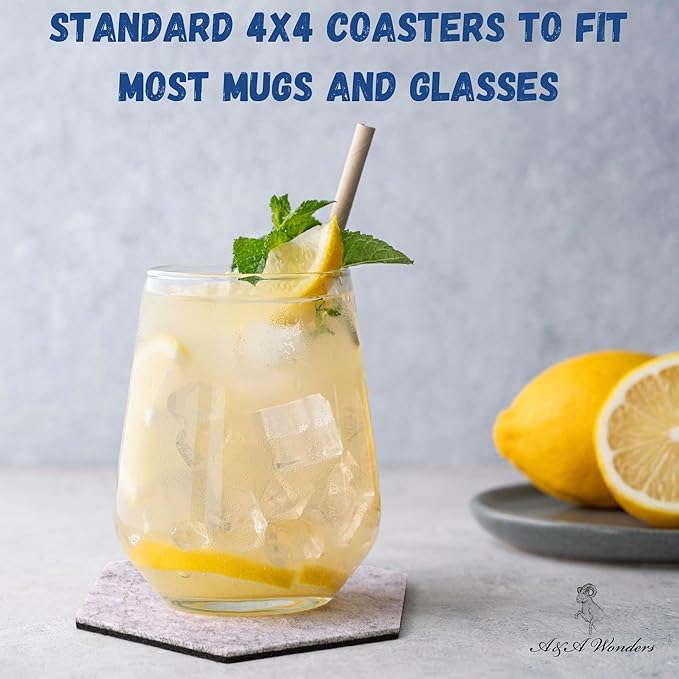 A&A Wonders Premium Felt Coasters for Drink, Two-Tone Reversible, Absorbent Felt Protects Furniture, Table, Anti Slip, Suitable for Drinks & All Table Types (Light Gray/Dark Gray, Hexagon 18 Pack)