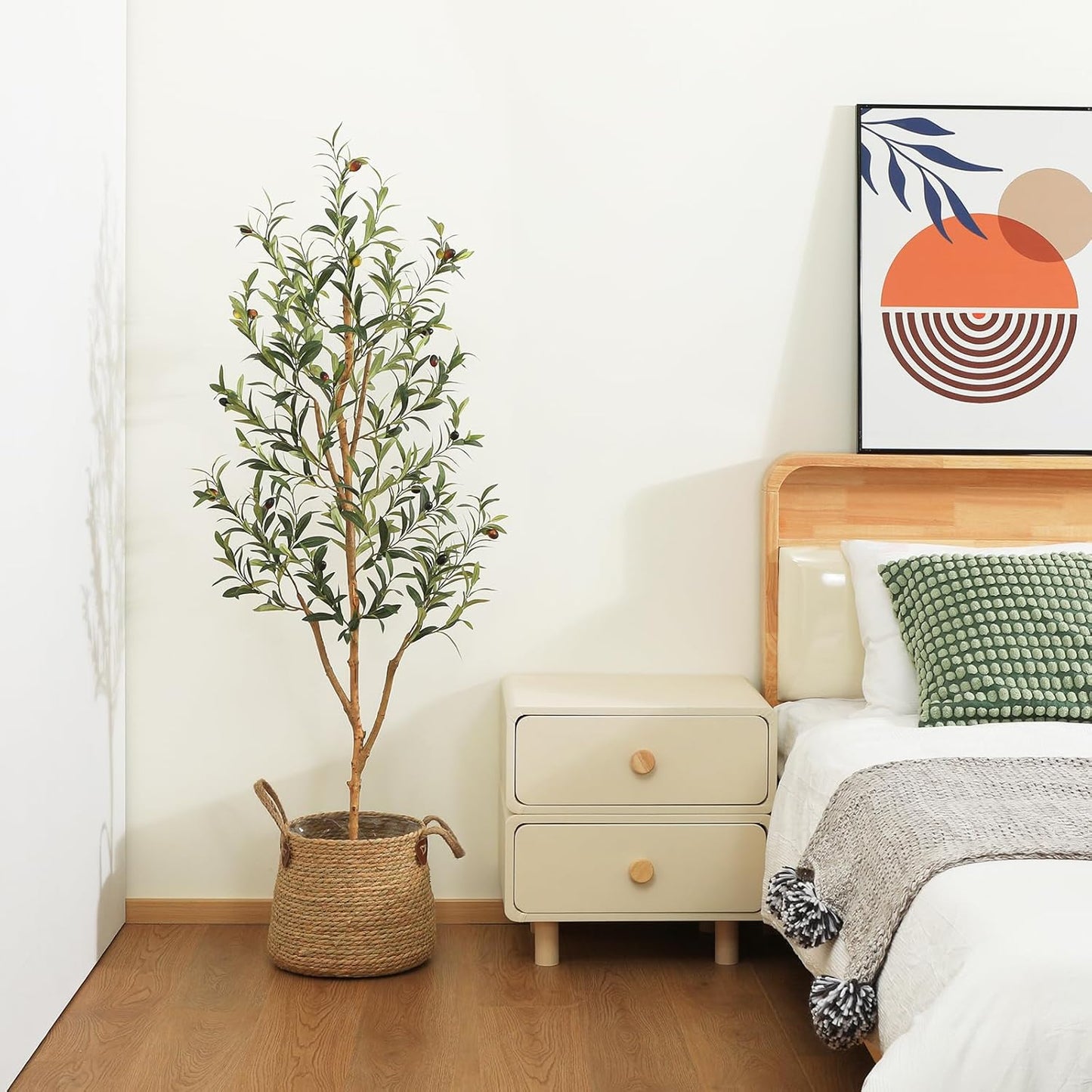 Kazeila Artificial Olive Tree 5FT Tall Faux Silk Plant for Home Office Decor Indoor Fake Potted Tree with Wood Branches and Fruits, 2 Pack