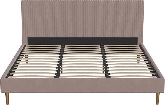Mr. Kate Daphne Upholstered King Bed Frame with Headboard, Modern Platform Velvet King Bed Frame, Blush Velvet