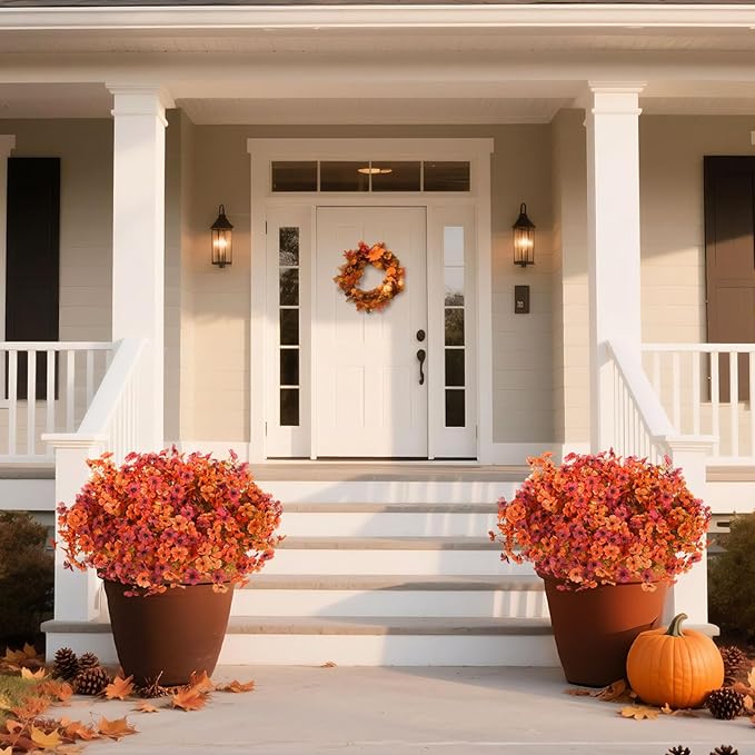 Artificial Fall Flowers for Decoration Fake Flowers Outdoor Artificial Plants, 12 Bundles Faux Mums Autumn Plastic Flower UV Resistant for Porch Patio Home Yard Garden Window Box Pot Planters