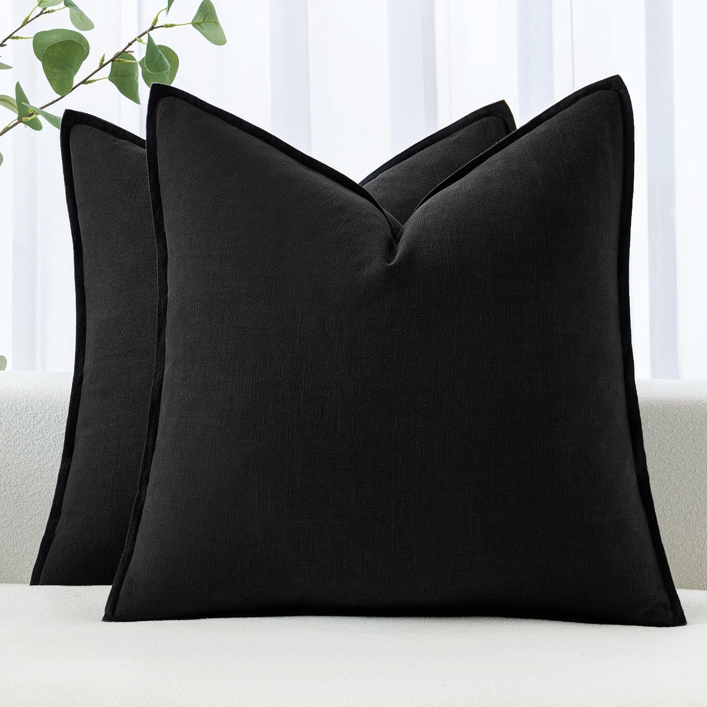 MIULEE Decorative Linen Euro Sham Pillow Covers 26x26 Black Boho Farmhouse Neutral Couch Throw Pillows for Halloween Bed Pack of 2 Accent Modern Pillowcase Sofa Livingroom Home Decor