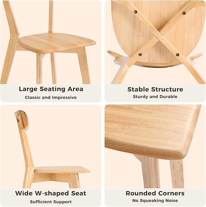 DELAVIN Soild Wood Dining Chairs Set of 6, Mid Century Oak Wood Kitchen Chairs, Vintage Dining Room Chairs Set Suitable for Kitchen, Natural