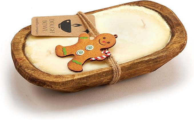 Dough Bowl Candle Co. Gingerbread Soy Candle - 3 Wick Rustic Farmhouse Decor Odor Eliminator in Wooden Bowls, 20 Ounce Wooden Dough Bowl Candle, All-Natural Gifts for Women and Men, Coffee Table Decor