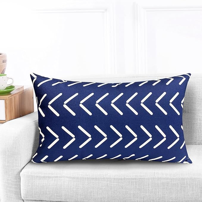 Decorative Throw Pillow Covers Set of 4 Blue Pillow Covers 12x20 inch Throw Pillow Cases Linen Square Pillow Case,Farmhouse Outdoor Modern Geometric Pillow Covers for Couch Sofa Living Room