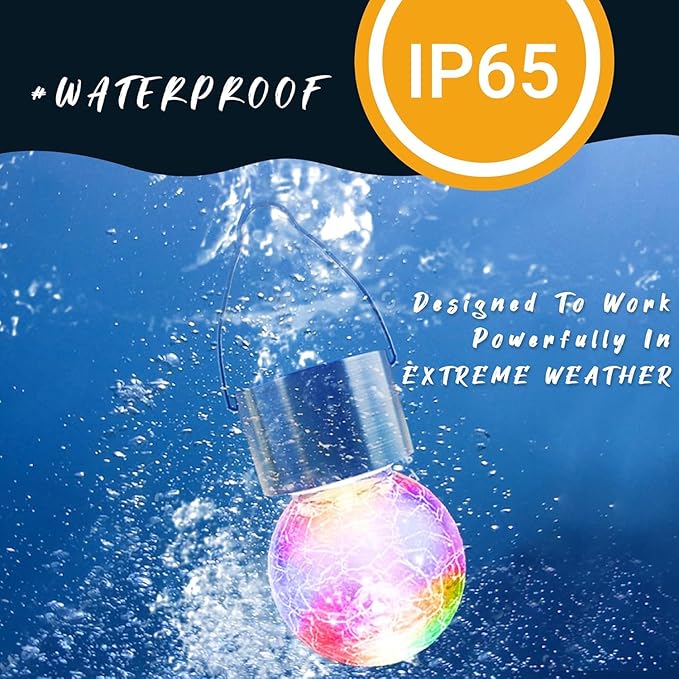 GIGALUMI 24 Pack Solar Outdoor Lights, Christmas Hanging Lights for Christmas Decoration-Cracked Glass Solar Lantern Outdoor Waterproof for Garden, Yard, Fence, Tree(Color Changing)