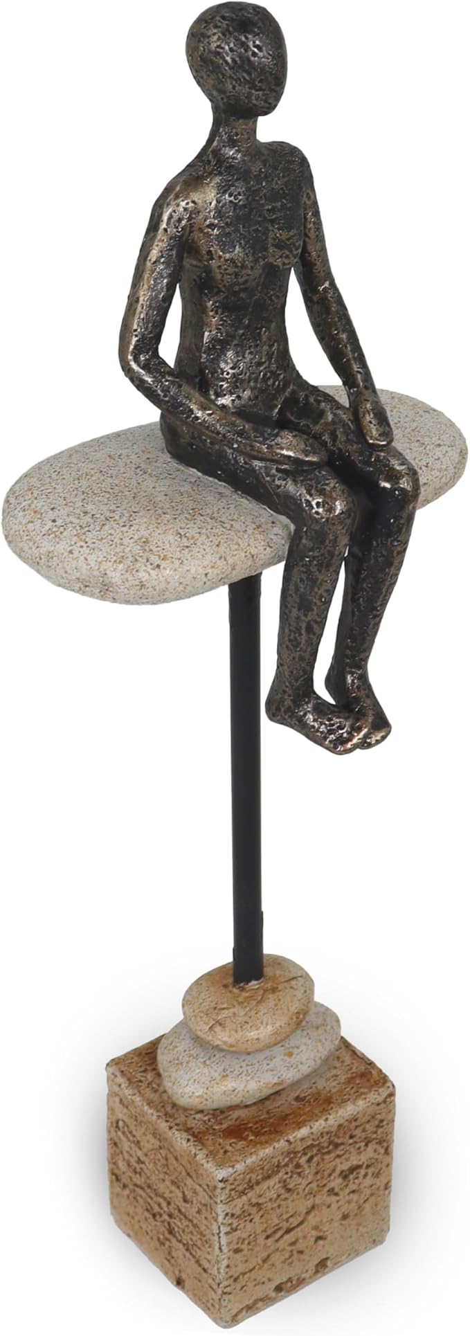 Zen Meditation Sculpture - Multi-Texture Resin Art Piece with Stone/Metal/Wood Effects, Abstract Seated Figure for Office Desk & Mindfulness Spaces