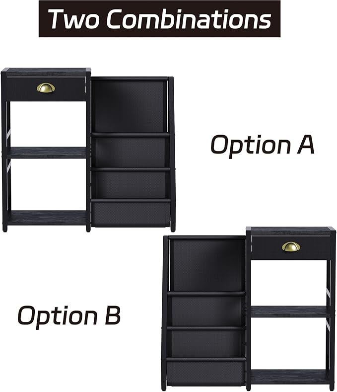 End Table with Vinyl Record Storage - 3 Tier Turntable Stand with Records Holder for Media Stereo Speaker, Amplifiers, Magazines - Rustic Black