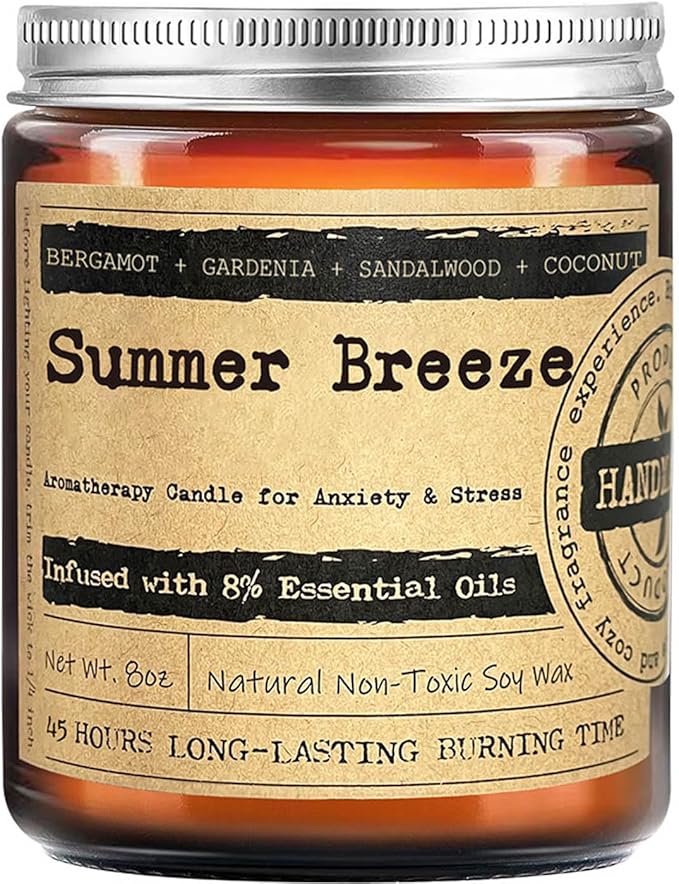 Summer Breeze Candles for Home Scented - 8oz Aromatherapy Candles for Relaxation Stress Relief Anxiety Soothing Perfect Calming Candles Gifts for Women Ideal for Yoga Meditation Sleep Healing Relaxing