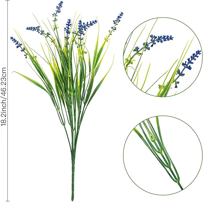 12 Bundles Outdoor Artificial Plants Flowers UV Resistant Fake Tall Grass Plants Bushes Faux Tropical Shrubs for Outside Window Box Planter Front Porch Yard Patio Floral Arrangement