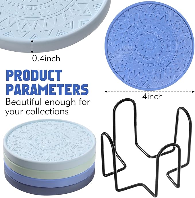 Photect Diatomaceous Earth Coasters Set with Holder Absorbent Stone Drink Coasters Instant Drying Tray for Tabletop Protection Home Decoration Housewarming Gift(Blue,4 Pcs)