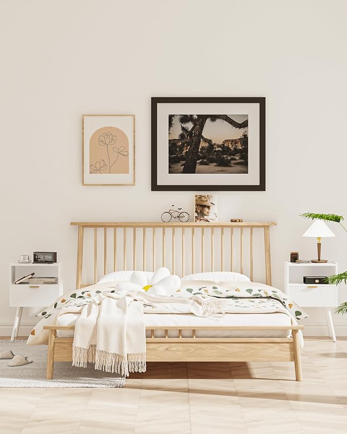 Nightstand,Modern Bedside Table with Storage Drawer and Open Wood Shelf, Accent Night Stand with Solid Wood Legs for Living Room, Bedroom and Small Spaces,Easy Assembly (White)