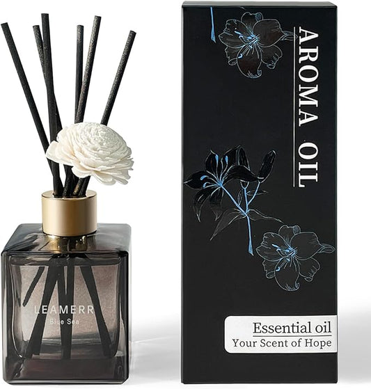 Reed Diffuser Set, 6.1 oz (180 ml) Blue Sea Scented Diffuser with Sticks Long-Lasting Home Fragrance Reed Diffuser for Home Room Office Bathroom Shelf Decor