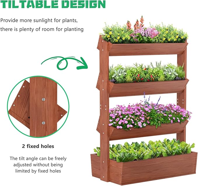 DoCred Vertical Wooden Raised Garden Bed, 4 Tier Garden Planters Freestanding Wood Plant Stand Flower Rack Wooden Planter Box for Plants Herbs Flowers Vegetables Outdoor Indoor Gardening