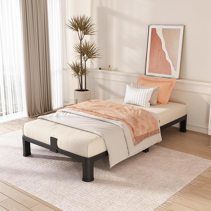 FUIOBYVV 6 Inch Twin XL Bed Frame with Round Corner Edge Legs 3500 lbs Metal Heavy Duty Steel Slats Support No Box Spring Needed Platform Noise Free Easy Assembly