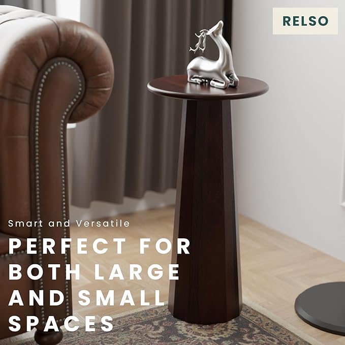 Relso Enteka Solid Mango Wood End Table – 24" Tall Accent Side Table with Walnut Finish | Handcrafted Coffee Table, No Assembly Required | Perfect for Modern Living Rooms, Farmhouses, Small Spaces