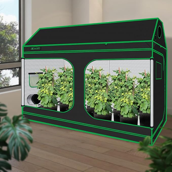 96"x48"x72" Roof Cube Grow Tent with Observation Windows, Lightproof, Mylar Hydroponic Tent with Floor Tray for Indoor Plant Growth