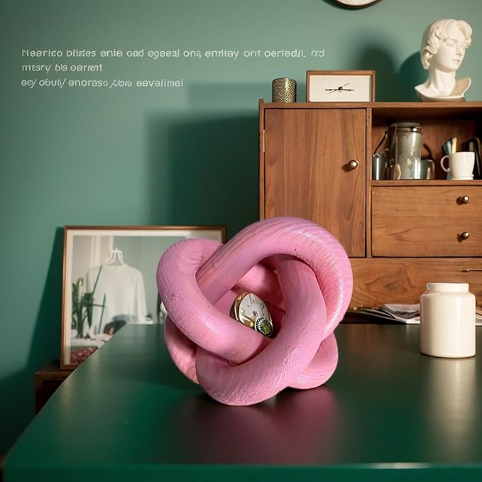 Wood Knot Decor -Coffee Table Decor Shelf Decor Table Books Hand Carved Home Decoration Boho Country Rustic Modern Shabby Chic Style Decor 3 Link Wooden Knot Chain Link Decor (Pink)