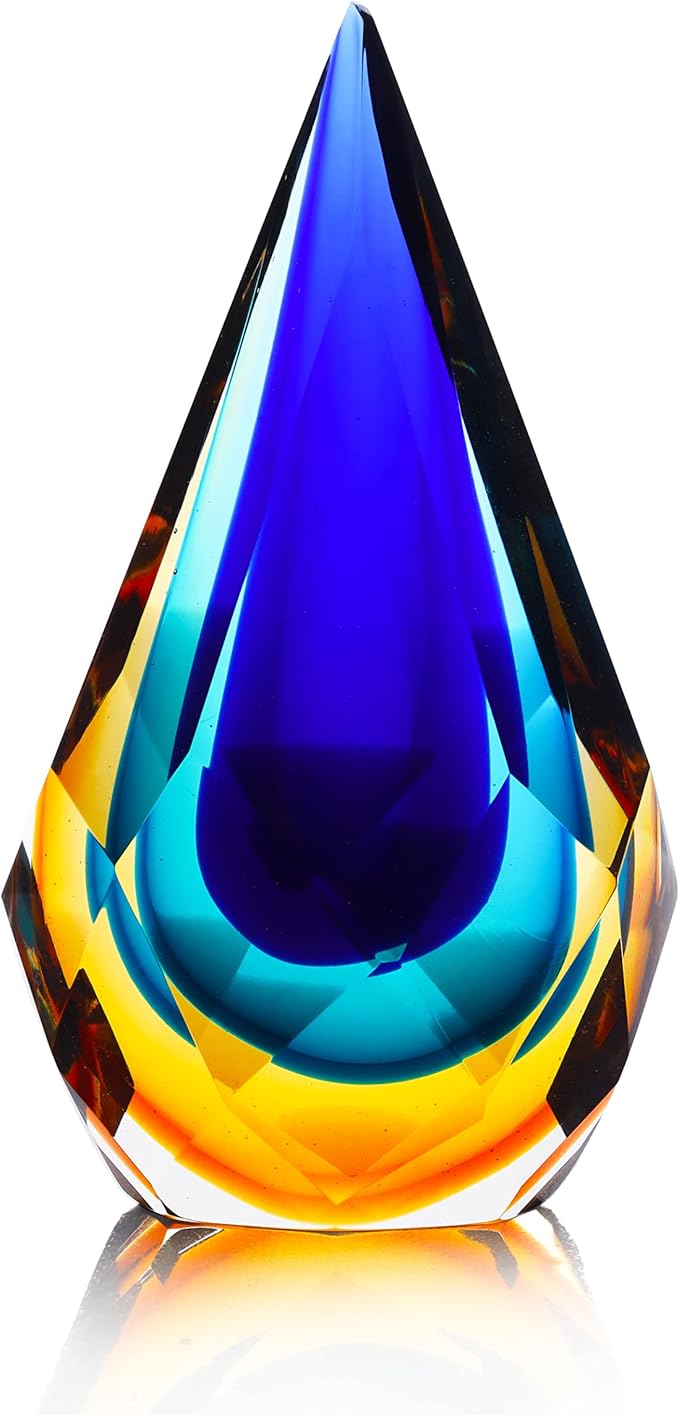 Yao Yuan Hand-Blown Glass Sculpture Glass Decor Murano-Style Glass Statue and Figurine Wonderful Gift, Blue and Green Color