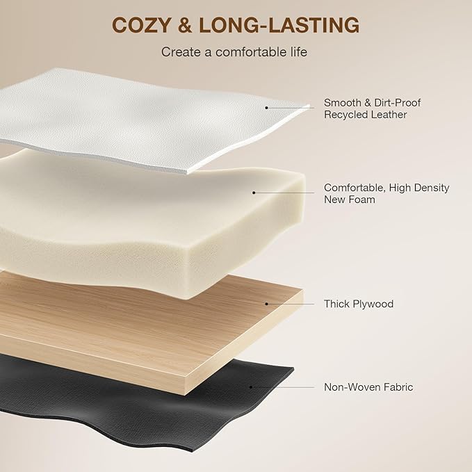 18-Inch Large Leather Vanity Stool, Vanity Chair with Metal X-Leg, Ottoman Accent Stool with Thick Padded Saddle Seat, White