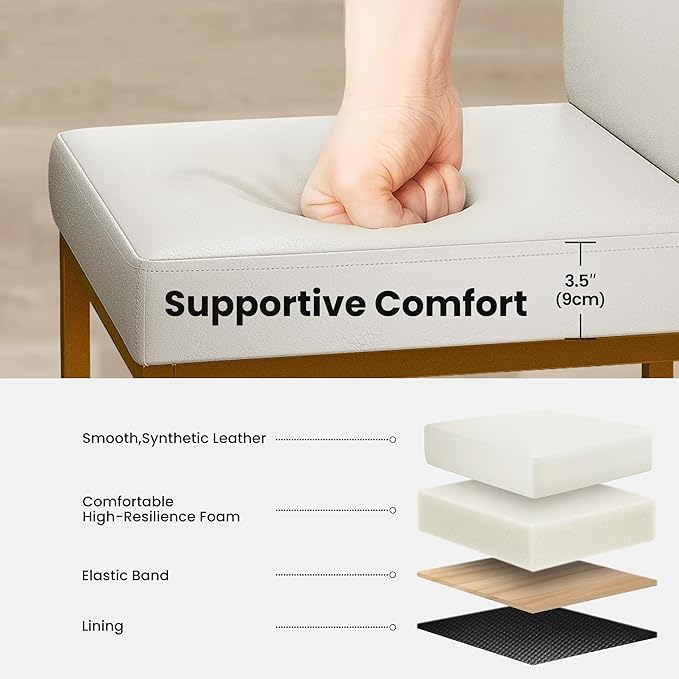 PHI VILLA White Bar Stools Set of 6, Counter Height Bar Stool Faux Leather Barstools with Back, 24 inch Kitchen Bar Chairs