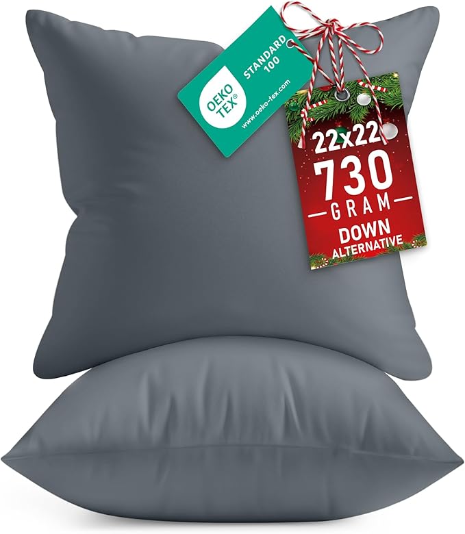Utopia Bedding Throw Pillows Insert (Pack of 2, Grey) - 22 x 22 Inches Bed and Couch Pillows - Indoor Decorative Pillow