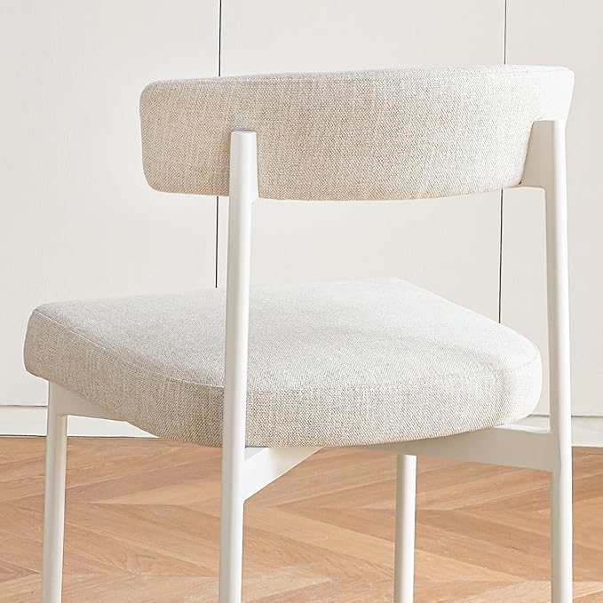 Beige Modern Bar Stools Set of 3, 24 Inch Counter Stools with Curved Backrest, Counter Height Bar Stools for Kitchen Island