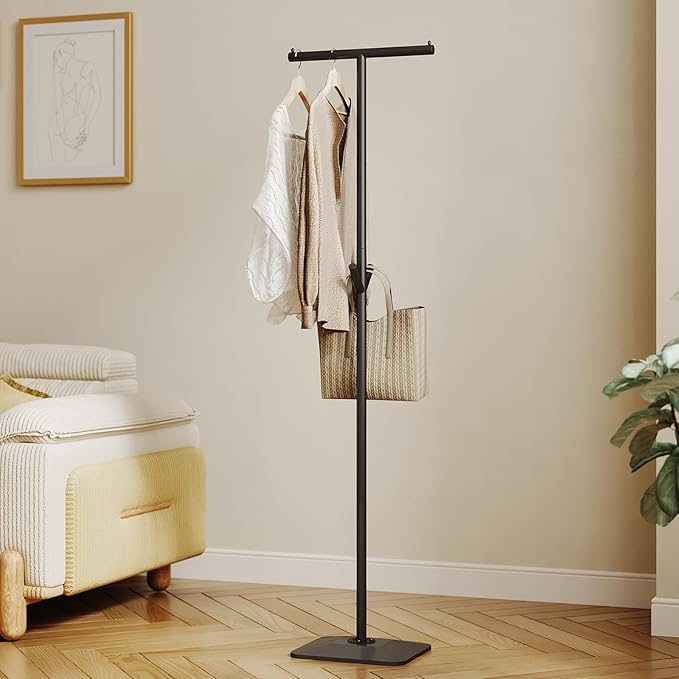 Modern Coat Rack Freestanding,Metal Standing Coat Rack Coat Tree with a geometric cast iron base and hooks,T Shaped Coat Hanger Stand for Coats, Hats, Bags, Purses, for Entryway, Hallway