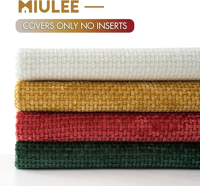 MIULEE Christmas Pack of 4 Couch Throw Pillow Covers 18x18 Inch Christmas Red/Green Soft Decorative Chenille Pillow Covers Farmhouse Accent Cushion Covers for Boho Home Decor Sofa Bedroom Living Room