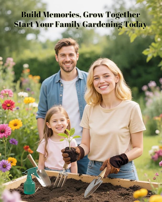 Gardening Tools Set 9-Piece Heavy-Duty Gardening Hand Tools with Floral Tote Bag, Stainless Steel Garden Supplies Kit Ideal Gardening Gifts for Women Mom Wife