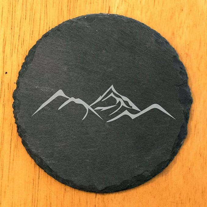Mountain Majesty Slate Coasters with Stunning Mountain Scene Design - Perfect for Home and Office Decor and Protection of Surfaces, Available in Square or Round Coasters - Round Slate - Set of 8