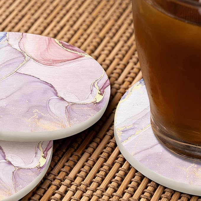 Modern Art Marble Texture Coasters Set for Wood Table Mixing Alcohol Ink Colors Design Fluid Water Design Tabletop Protection Mat for Mugs and Cups 4 Inch for Kitchen Office Home